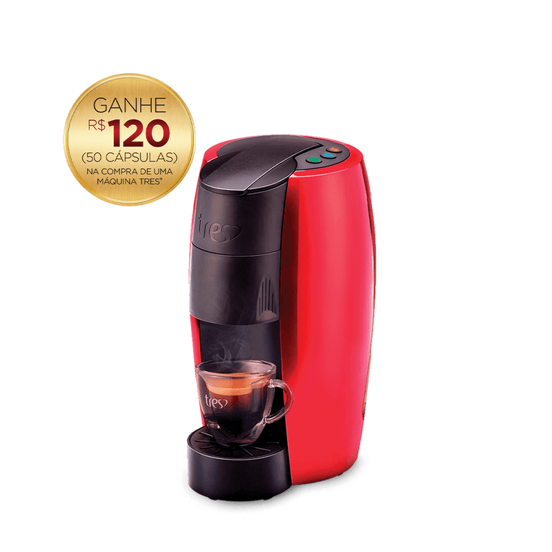 Cafeteira Espresso LOV Premium Vermelha Metalizada Automática + 120 Cápsulas